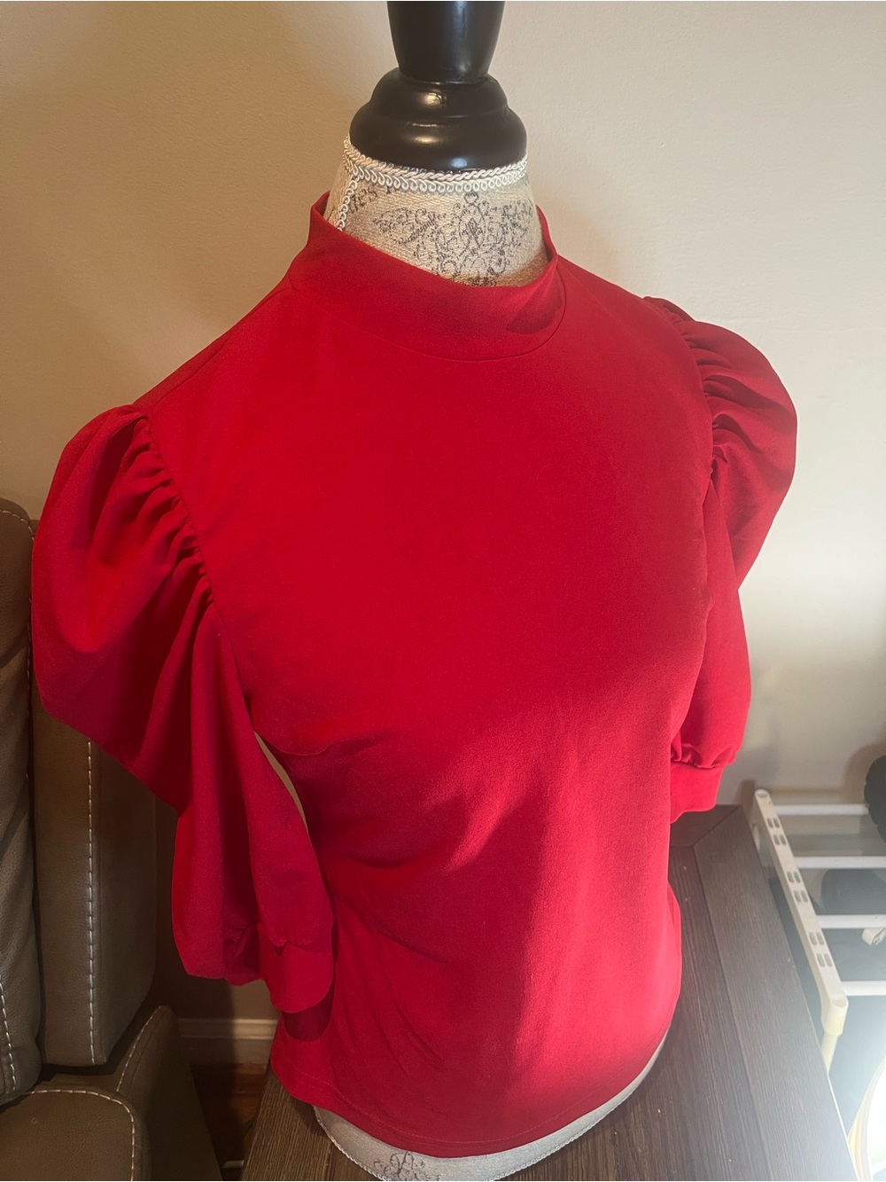 SHEIN Scarlet Puff Sleeve Mock Neck Top
